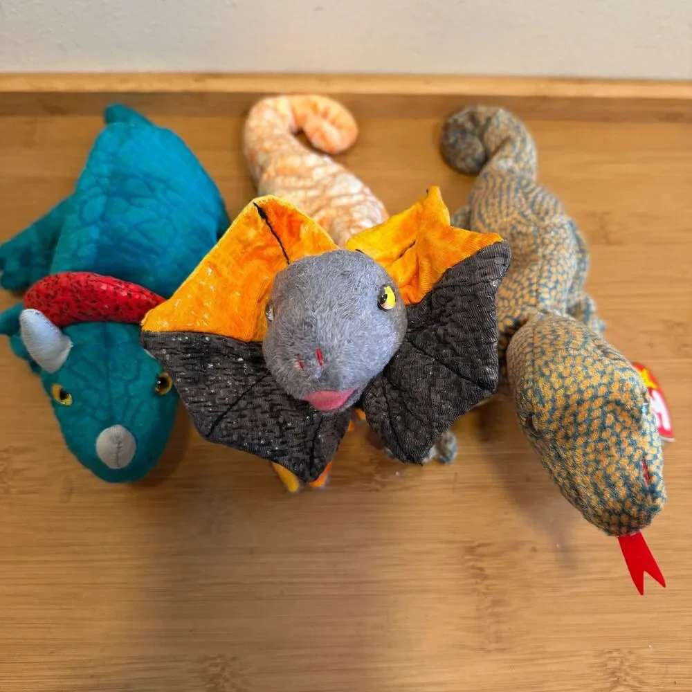 Ty Beanie Babies Lot of 3 Hornsly Scaly Slayer Dinosaur Reptile Plush w/ Tags